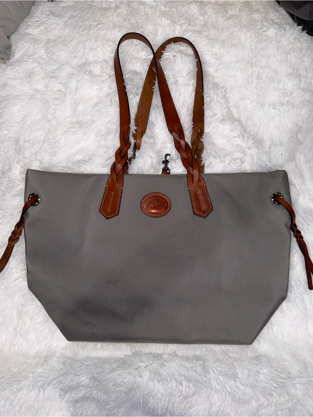 Dooney & Bourke Gray Tote with Brown Leather Braided Handles